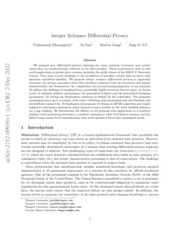 Integer Subspace Differential Privacy