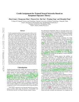 Credit Assignment for Trained Neural Networks Based on Koopman Operator
  Theory
