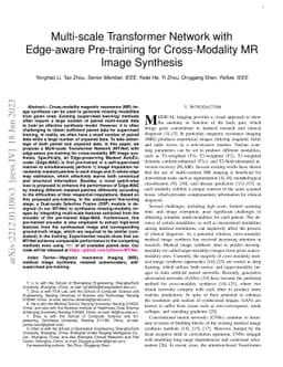 Multi-scale Transformer Network with Edge-aware Pre-training for
  Cross-Modality MR Image Synthesis