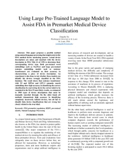 Using Large Pre-Trained Language Model to Assist FDA in Premarket
  Medical Device