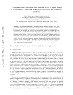Evaluation of Explanation Methods of AI -- CNNs in Image Classification
  Tasks with Reference-based and No-reference Metrics