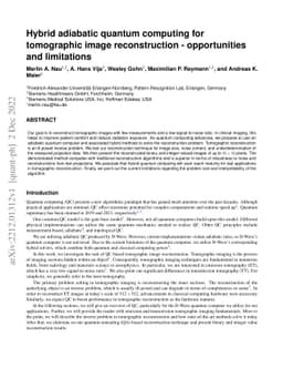 Hybrid adiabatic quantum computing for tomographic image reconstruction
  -- opportunities and limitations
