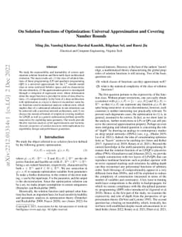On Solution Functions of Optimization: Universal Approximation and
  Covering Number Bounds