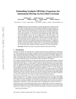 Embedding Synthetic Off-Policy Experience for Autonomous Driving via
  Zero-Shot Curricula