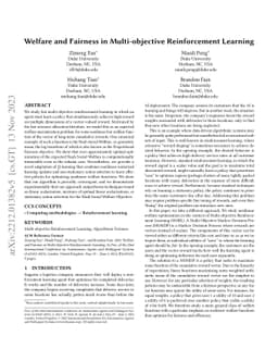 Welfare and Fairness in Multi-objective Reinforcement Learning