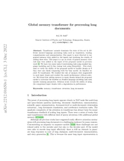 Global memory transformer for processing long documents