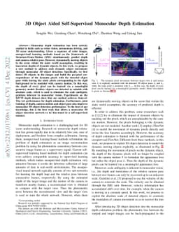 3D Object Aided Self-Supervised Monocular Depth Estimation
