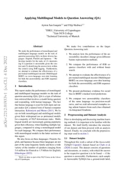 Applying Multilingual Models to Question Answering (QA)