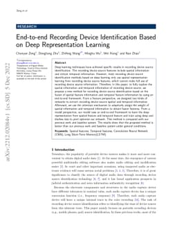 End-to-end Recording Device Identification Based on Deep Representation
  Learning