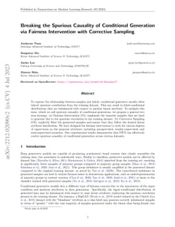 Breaking the Spurious Causality of Conditional Generation via Fairness
  Intervention with Corrective Sampling