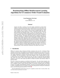 Benchmarking Offline Reinforcement Learning Algorithms for E-Commerce
  Order Fraud Evaluation