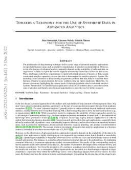 Towards a Taxonomy for the Use of Synthetic Data in Advanced Analytics