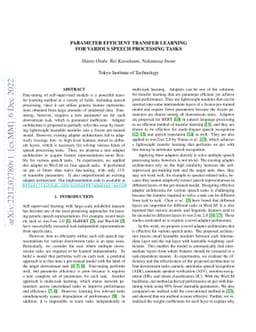 Parameter Efficient Transfer Learning for Various Speech Processing
  Tasks