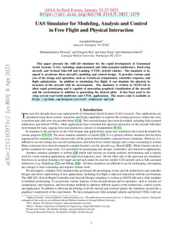UAS Simulator for Modeling, Analysis and Control in Free Flight and
  Physical Interaction
