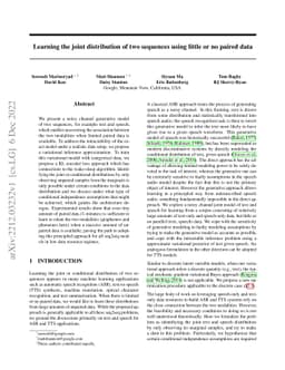Learning the joint distribution of two sequences using little or no
  paired data