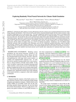 Exploring Randomly Wired Neural Networks for Climate Model Emulation