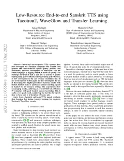 Low-Resource End-to-end Sanskrit TTS using Tacotron2, WaveGlow and
  Transfer Learning