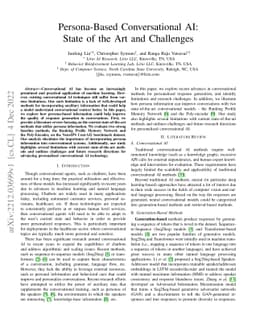 Persona-Based Conversational AI: State of the Art and Challenges