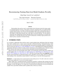 Reconstructing Training Data from Model Gradient, Provably