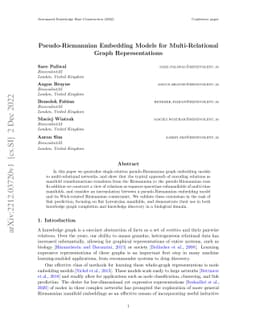 Pseudo-Riemannian Embedding Models for Multi-Relational Graph
  Representations