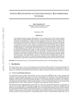 Intent Recognition in Conversational Recommender Systems