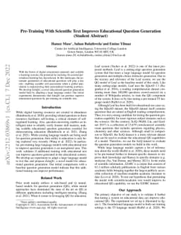 Pre-Training With Scientific Text Improves Educational Question
  Generation