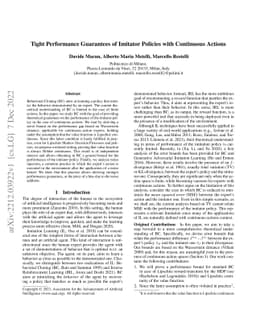 Tight Performance Guarantees of Imitator Policies with Continuous
  Actions