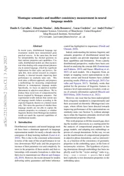 Montague semantics and modifier consistency measurement in neural
  language models