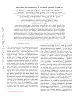 Encrypted machine learning of molecular quantum properties
