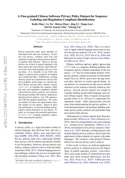 A Fine-grained Chinese Software Privacy Policy Dataset for Sequence
  Labeling and Regulation Compliant Identification