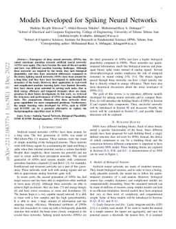 Models Developed for Spiking Neural Networks