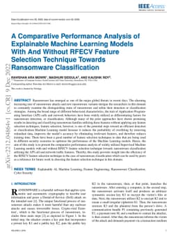 A Comparative Performance Analysis of Explainable Machine Learning
  Models With And Without RFECV Feature Selection Technique Towards Ransomware
  Classification