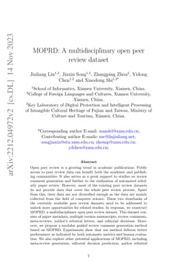 MOPRD: A multidisciplinary open peer review dataset