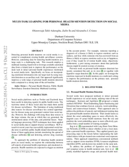 Multi-task Learning for Personal Health Mention Detection on Social
  Media