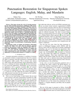 Punctuation Restoration for Singaporean Spoken Languages: English,
  Malay, and Mandarin