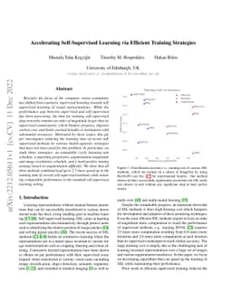 Accelerating Self-Supervised Learning via Efficient Training Strategies