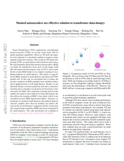 Masked autoencoders are effective solution to transformer data-hungry
