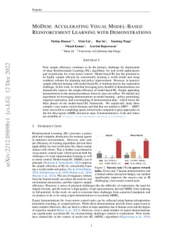 MoDem: Accelerating Visual Model-Based Reinforcement Learning with
  Demonstrations