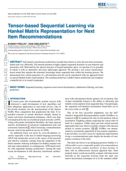 Tensor-based Sequential Learning via Hankel Matrix Representation for
  Next Item Recommendations