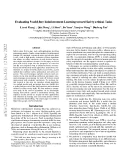 Evaluating Model-free Reinforcement Learning toward Safety-critical
  Tasks