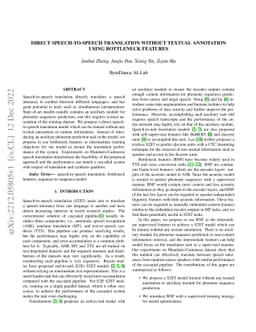 Direct Speech-to-speech Translation without Textual Annotation using
  Bottleneck Features
