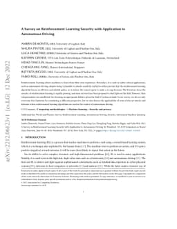 A Survey on Reinforcement Learning Security with Application to
  Autonomous Driving