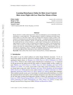 Learning Disturbances Online for Risk-Aware Control: Risk-Aware Flight
  with Less Than One Minute of Data