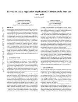 Survey on social reputation mechanisms: Someone told me I can trust you