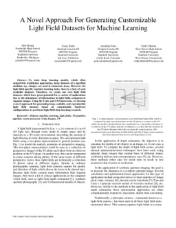 A Novel Approach For Generating Customizable Light Field Datasets for
  Machine Learning