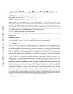 Explainability of Text Processing and Retrieval Methods: A Critical
  Survey
