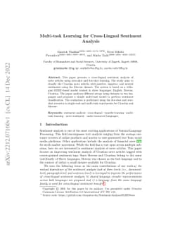 Multi-task Learning for Cross-Lingual Sentiment Analysis