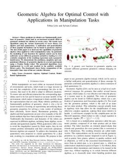 Geometric Algebra for Optimal Control with Applications in Manipulation
  Tasks