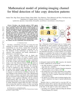 Mathematical model of printing-imaging channel for blind detection of
  fake copy detection patterns