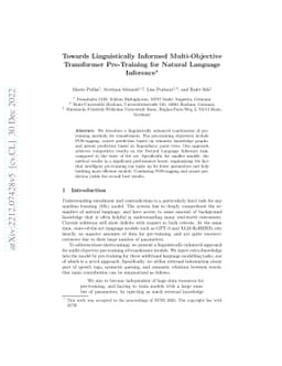 Towards Linguistically Informed Multi-Objective Pre-Training for Natural
  Language Inference